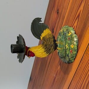 Decorative Metal Handpainted Rooster Candle Holder - Multicolor
